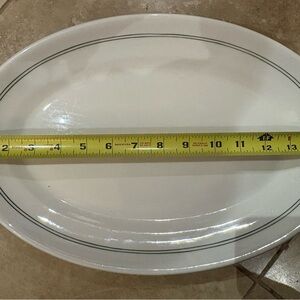Very Large white green striped rim oval platter restaurantware Wallace China